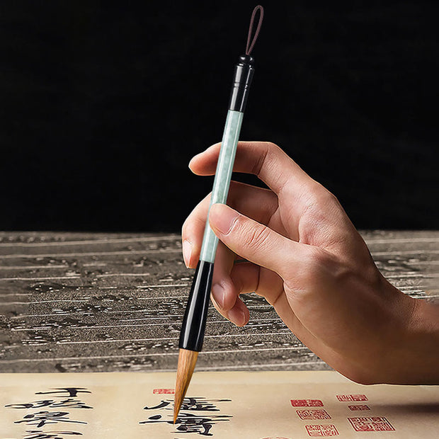 Buddha Stones Natural Jade Luck Chinese Calligraphy Brush Pen Chinese Writing Brush With Gift Box Chinese Writing Brush BS 3