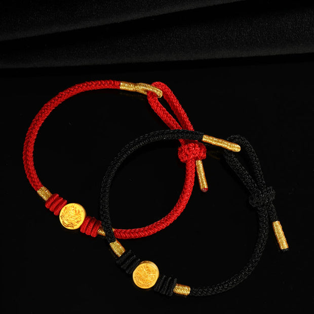 Buddha Stones Year of the Dragon 999 Gold Tai Sui Amulet Big Dipper Luck Handcrafted Bracelet
