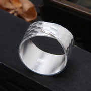 Buddha Stones Tibetan 990 Sterling Silver Handmade Rustic Hammered Pattern Ring Ring BS 4