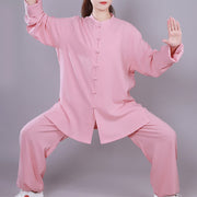 Buddha Stones Tai Chi Qigong Meditation Prayer Spiritual Zen Practice Unisex Cotton Linen Clothing Set Clothes BS Pink Long Sleeve XXXL