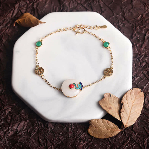 Buddha Stones White Jade Auspicious Cloud Fortune Bracelet Ring Earrings Necklace (Extra 35% Off | USE CODE: FS35) Bracelet BS 5