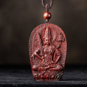 Buddha Stones Chinese Zodiac Natal Buddha Small Leaf Red Sandalwood Lotus Protection Necklace Pendant Necklaces & Pendants BS Ox/Tiger-Void Bodhisattva