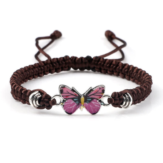 Buddha Stones Butterfly Freedom Love String Charm Bracelet Bracelet BS Brown-Pink Butterfly