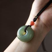 Buddha Stones Natural Round Jade Gray Jade Peace Buckle Luck Necklace Pendant Necklaces & Pendants BS 7