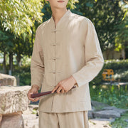 Buddha Stones Spiritual Zen Practice Yoga Meditation Prayer Clothing Cotton Linen Men's Set Clothes BS Khaki 6XL