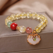 Buddha Stones Natural Citrine White Jade Strawberry Quartz Protection Charm Bracelet Bracelet BS 2