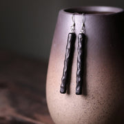 Buddha Stones 925 Sterling Silver Ebony Wood Texture Balance Peace Drop Dangle Earrings Earrings BS 11