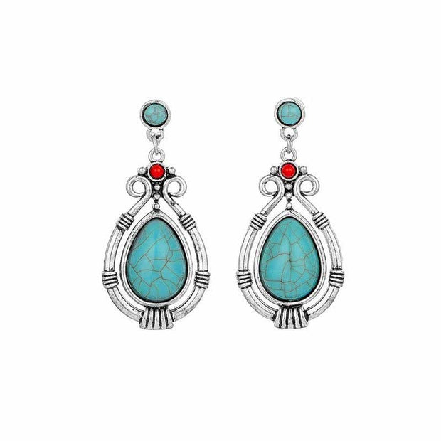 Buddha Stones Tibet Vintage Turquoise Waterdrop Strength Drop Dangle Earrings Clips Earrings BS 9