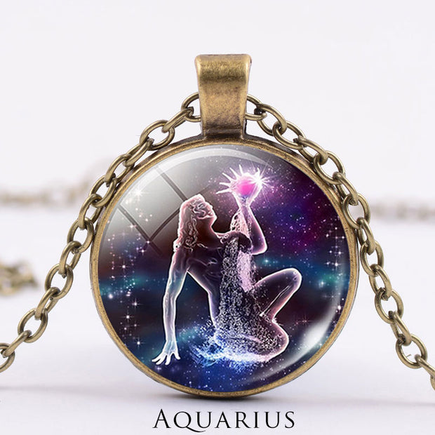 12 Constellations of the Zodiac Moon Starry Sky Protection Blessing Necklace Pendant Necklaces & Pendants BS DarkGoldenrod Aquarius
