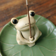 Buddha Stones Handmade Ceramic Stick Frog Incense Burner Decoration