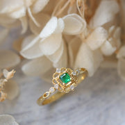 925 Sterling Silver Green Emerald Stone Blessing Luck Adjustable Ring