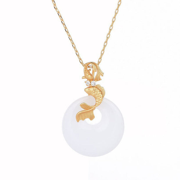 Buddha Stones White Jade Koi Fish Wealth Prosperity Necklace Pendant Necklaces & Pendants BS 5