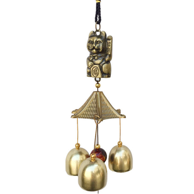 Buddha Stones Auspicious Wealth Cat Wall Hanging Chime Bell Copper Luck Handmade Home Decoration Decorations BS 6