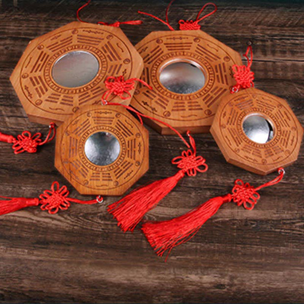 Buddha Stones Feng Shui Bagua Map Peach Wood Five-Emperor Coins Chinese Knotting Balance Energy Map Mirror