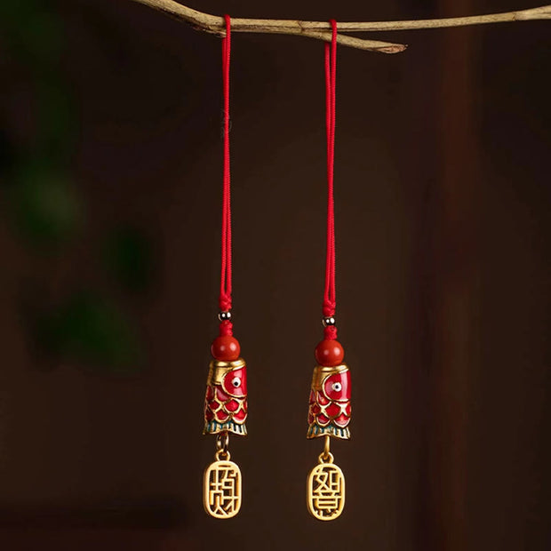Buddha Stones Koi Fish Cinnabar Attracting Wealth Wish Ruyi Charm Luck Phone Hanging Decoration