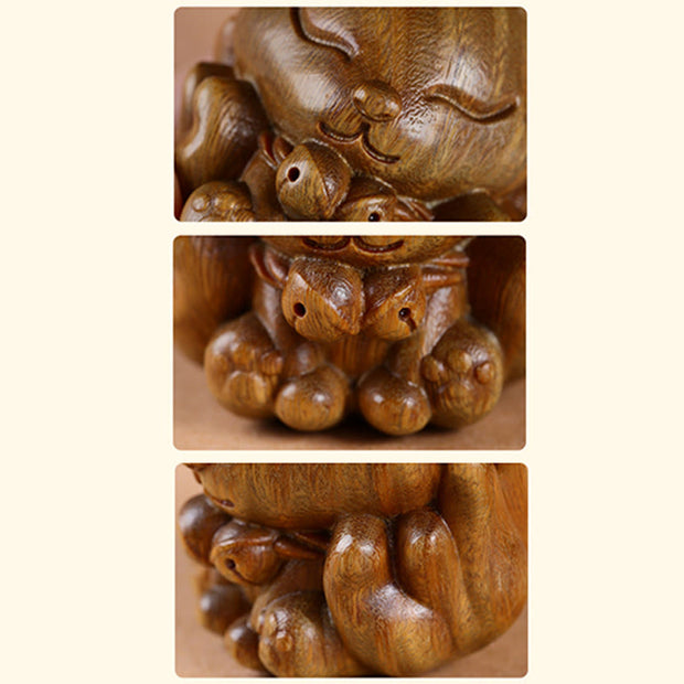 Buddha Stones Mini Nine-Tailed Fox Ivory Fruit Sandalwood Green Sandalwood Blessing Decoration Decorations BS 22