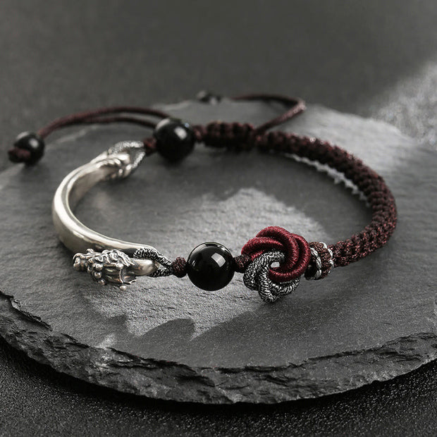 Buddha Stones 925 Sterling Silver Auspicious Dragon Success Handcrafted Braided Bracelet Bracelet BS 16+8cm