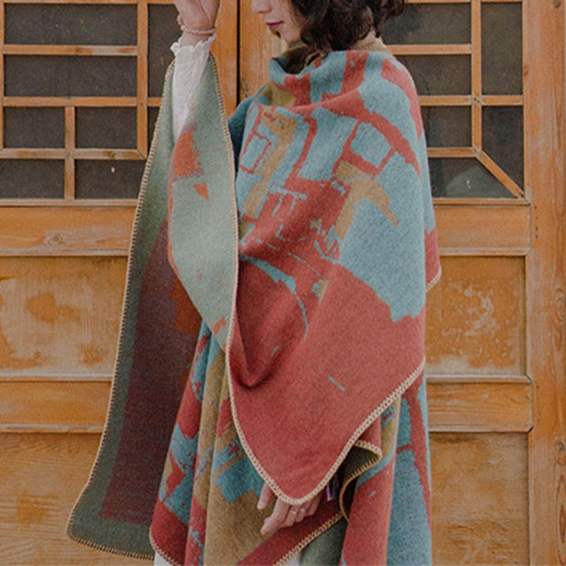 Tibetan Orange Shawl Warm Cloak Scarf