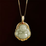 Buddha Stones 925 Sterling Silver Laughing Buddha Natural Hetian Jade Luck Prosperity Necklace Pendant Necklaces & Pendants BS 4