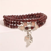 Buddha Stones Natural Garnet Strawberry Quartz Green Beans PiXiu Protection Triple Wrap Bracelet Bracelet BS 4
