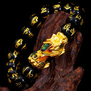 Buddha Stones FengShui PiXiu Obsidian Om Mani Padme Hum Wealth Bracelet Bracelet BS 1