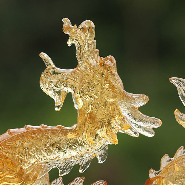 Buddha Stones Handmade Chinese Zodiac Yellow Dragon Liuli Crystal Art Piece Luck Protection Home Office Decoration
