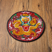 Buddha Stones Dragon Embroidery Cup Mat Pad Tea Cup Coaster Kung Fu Tea Mat Tea Mat BS Dark Red Dragon