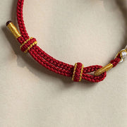 Buddha Stones Handmade True Love Knot Peach Blossom Charm Luck Rope Bracelet Bracelet BS 14