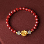 Buddha Stones 999 Sterling Silver Lotus Cinnabar Hetian Jade Blessing Bracelet Bracelet BS Red Cinnabar