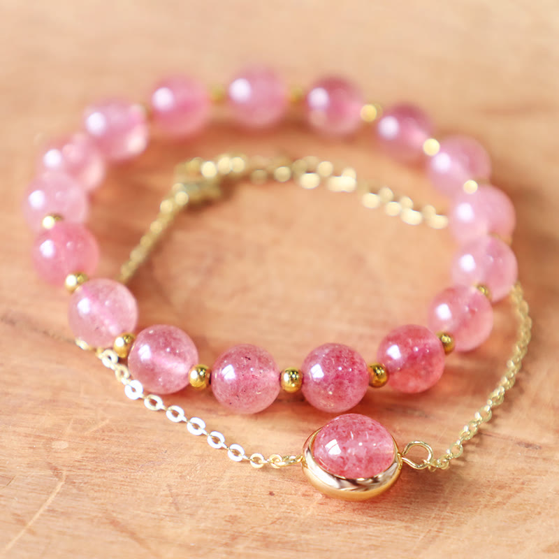 Buddha Stones Sun Stone Strawberry Quartz Crystal Positive Bracelet Bracelet BS 3