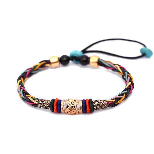 Buddha Stones Tibetan Handmade Eight Thread Knot Copper Coin Luck Weave String Bracelet Bracelet BS 8