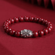 Buddha Stones 999 Sterling Silver PiXiu Natural Cinnabar Wealth Luck Bracelet