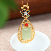 Buddha Stones Vintage Flower Jade Plated Gold Prosperity Necklace Pendant Necklaces & Pendants BS 1