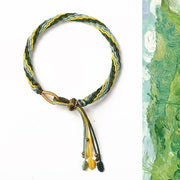 Reincarnation Knot Luck String Protection Braid Bracelet Bracelet BS Green&Yellow (Wrist Circumference 14-20cm)