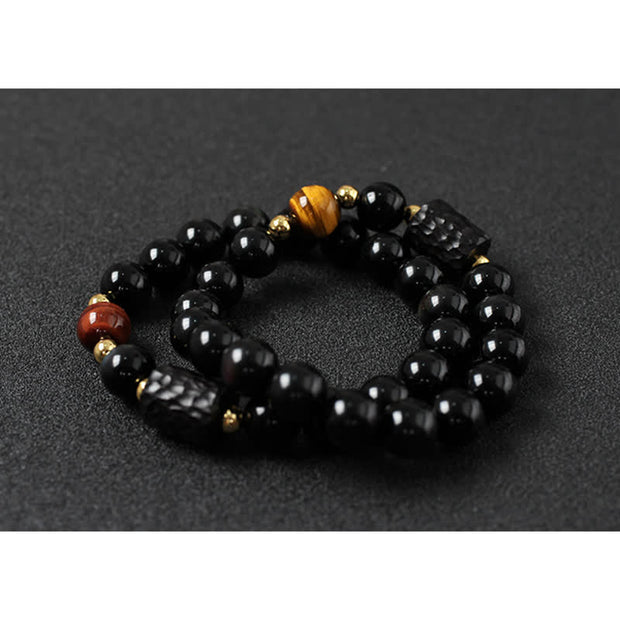 Black Obsidian Ebony Wood Red Tiger Eye Strength Couple Bracelet Bracelet BS 8