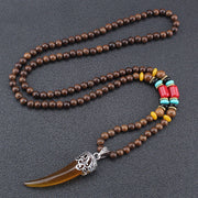 Buddha Stones Wenge Wood Turquoise Stone Horn Style Protection Meditation Necklace Pendant Necklaces & Pendants BS Brown
