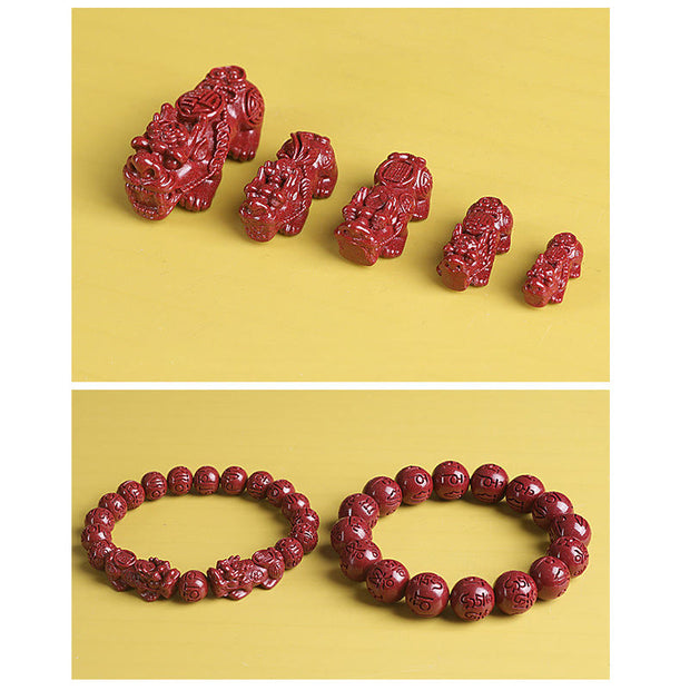 Buddha Stones Natural Double PiXiu Cinnabar Om Mani Padme Hum Wealth Luck Bead Bracelet Bracelet BS 10