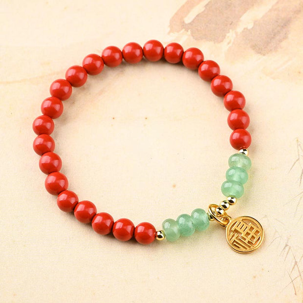 Buddha Stones Tibetan Cinnabar Green Aventurine Luck Bracelet Necklace
