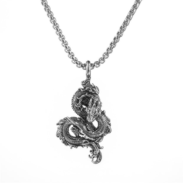 Buddha Stones Dragon Pattern Titanium Steel Strength Necklace Pendant Necklaces & Pendants BS DRAGON (Luck ♥ Strength)