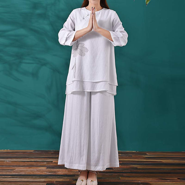 Buddha Stones Lotus Pattern Meditation Prayer Spiritual Zen Practice Yoga Clothing Women's Set