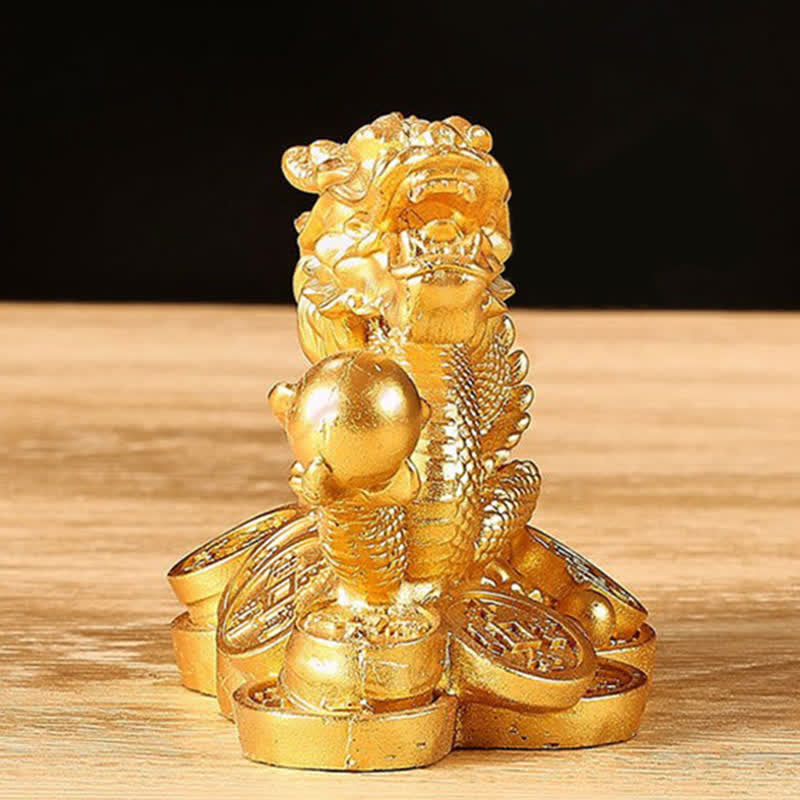 Buddha Stones Feng Shui Dragon Copper Coin Wealth Success Luck