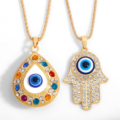 Hamsa Symbol Evil Eye Prosperity Luck Rhinestone Necklace Pendant Necklaces & Pendants BS main