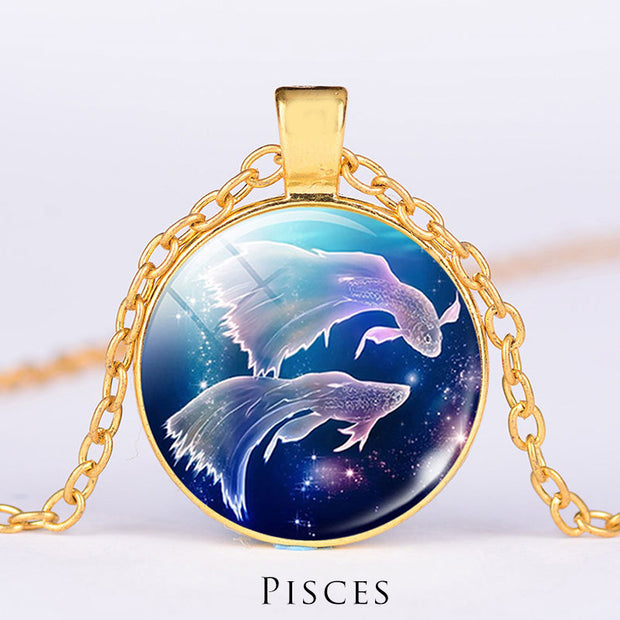 12 Constellations of the Zodiac Moon Starry Sky Protection Blessing Necklace Pendant Necklaces & Pendants BS Gold Pisces