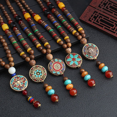 Buddha Stones Tibet Wenge Wood Om Mani Padme Hum Lotus Buddha Peace Necklace Pendant Necklaces & Pendants BS main