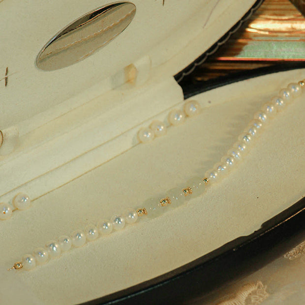 Buddha Stones 14K Gold Plated Natural Pearl Hetian Cyan Jade White Jade Sincerity Bead Chain Bracelet Bracelet BS 28