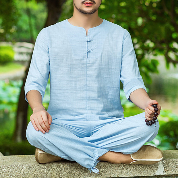Buddha Stones Meditation Prayer Spiritual Zen Practice Uniform Clothing Men's Set Clothes BS Blue XXL