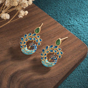 Buddha Stones Natural White Peacock Green Agate Fortune Earrings Earrings BS 3