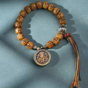 Buddha Stones Natural Tibetan Camel Bone Swastika Dzi Bead Shankha Buddha Charm Kirtimukha Luck Protection Tassel Bracelet
