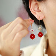 Buddha Stones 925 Sterling Silver Red Agate Flower Beaded Confidence Earrings Earrings BS 4
