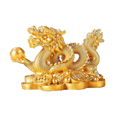 Buddha Stones Feng Shui Dragon Copper Coin Wealth Success Luck Decoration Decorations BS Gold 11cm*6cm*7cm